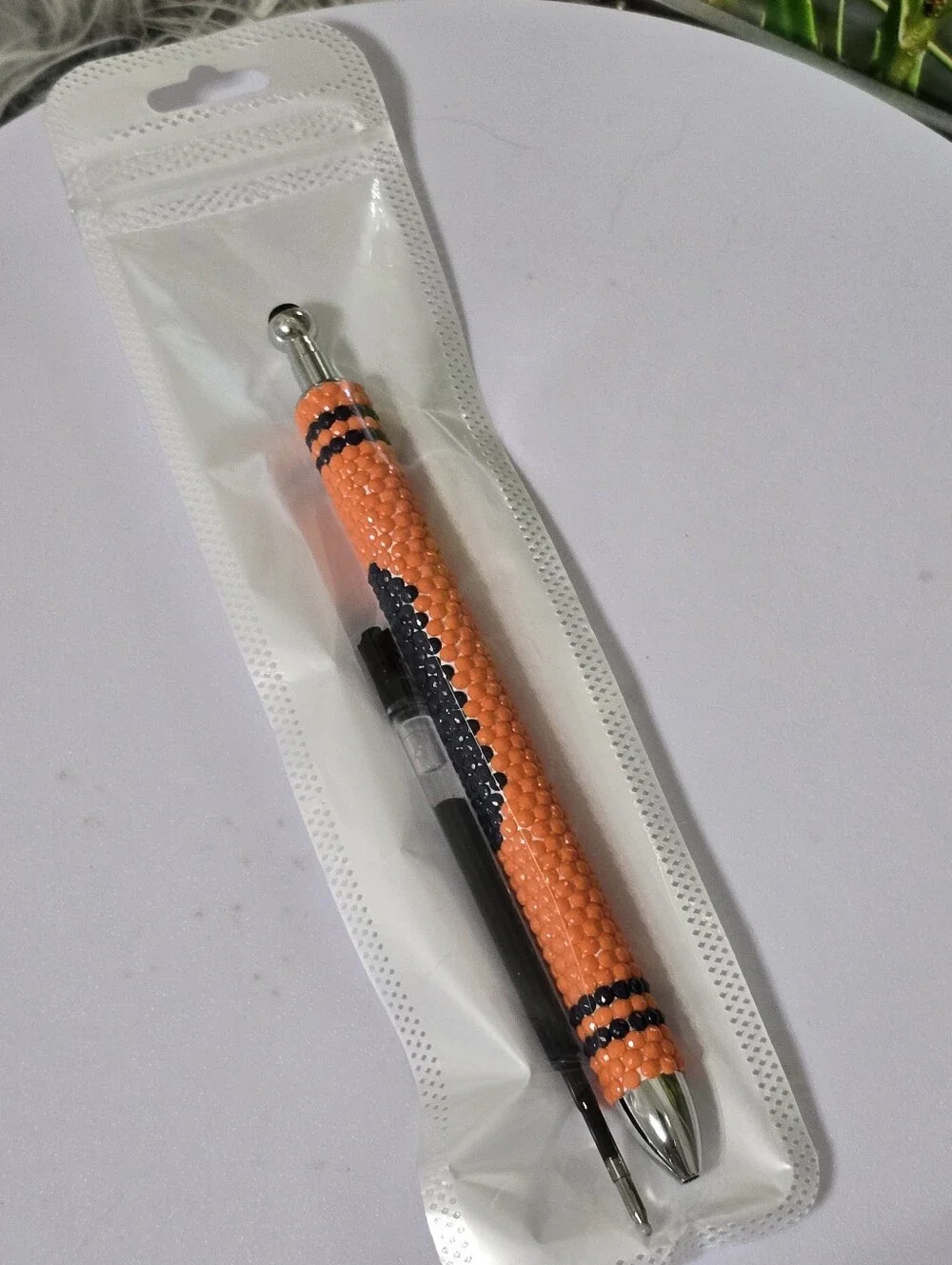 Handmade Diamond Dot Beaded Refillable Pen Interchangeable Orange Black